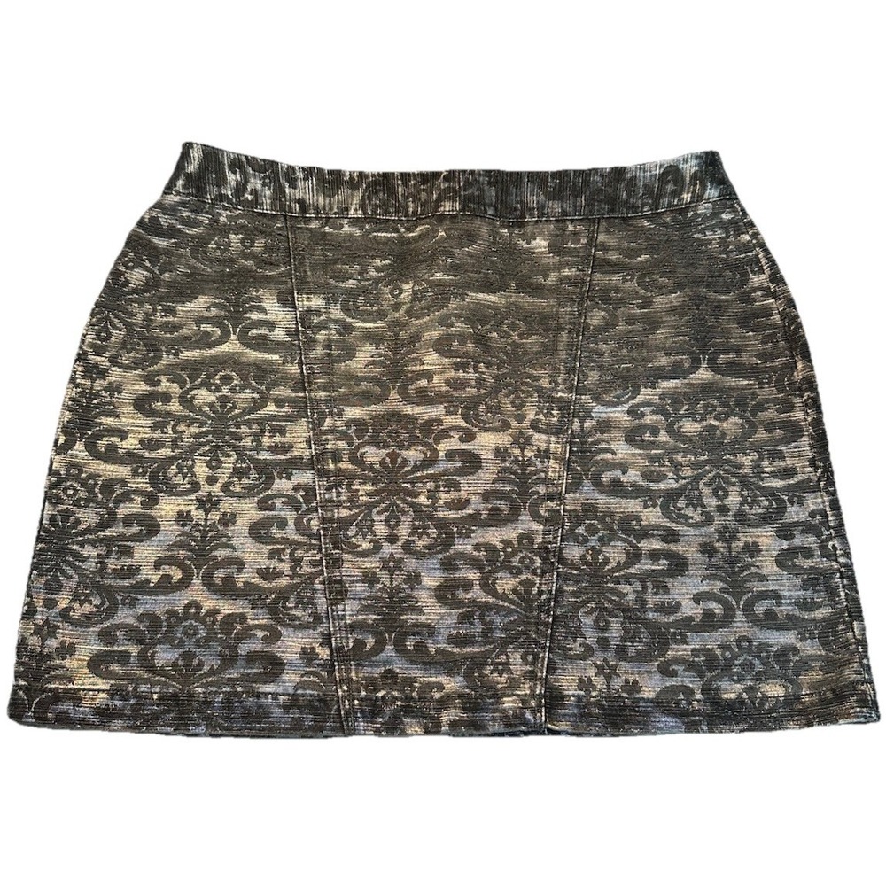 Express Mini Skirt Women's Size 6 Gray Floral Jacquard Back Zip Up Closure